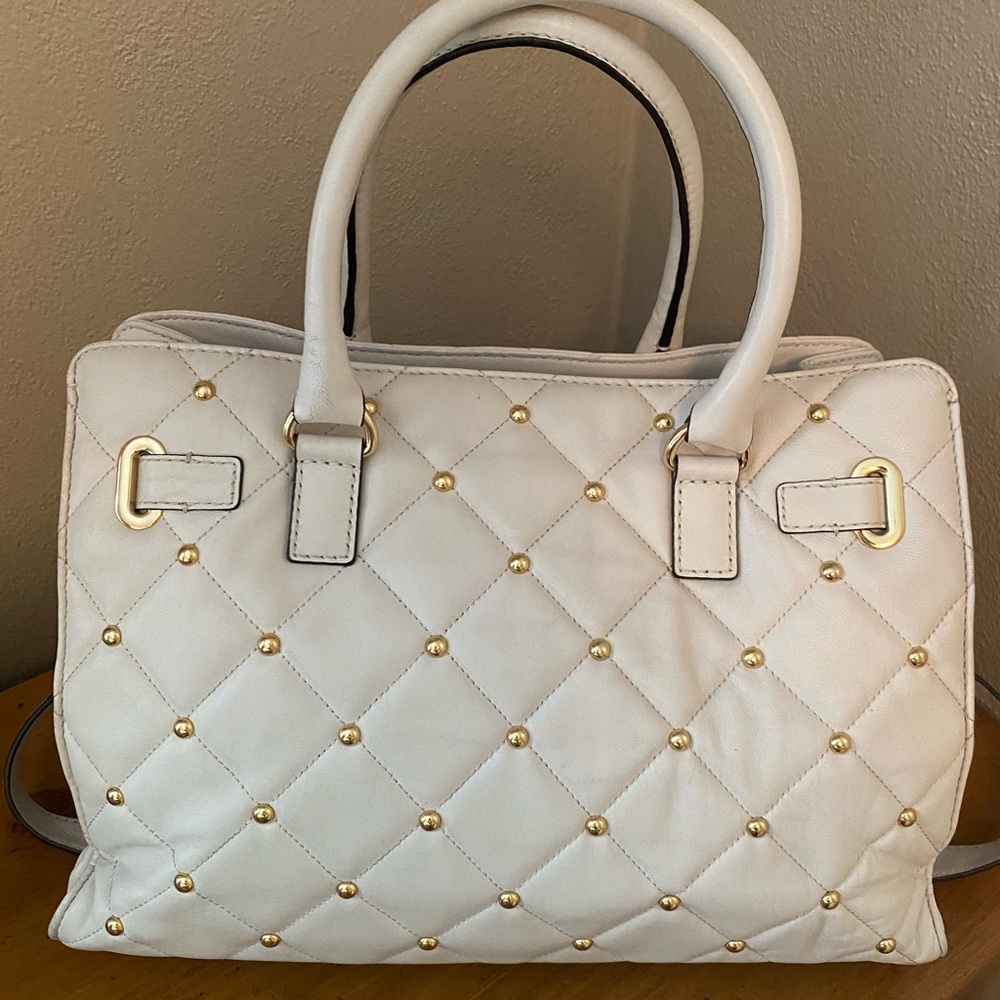 Michael Kors White Quilted Studded Satchel with Gold Hardware - Picture 2 of 4